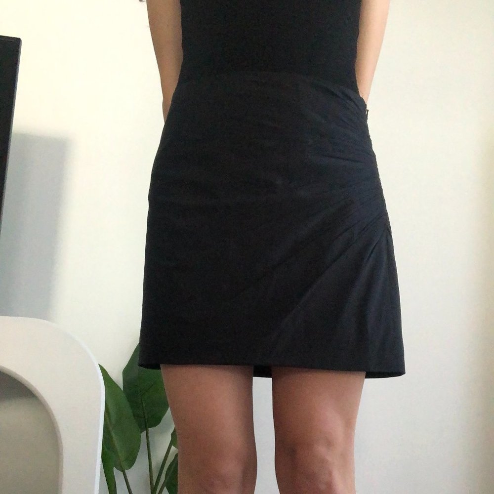 Armani Exchange Silk Black Miniskirt with Ruche Detailing